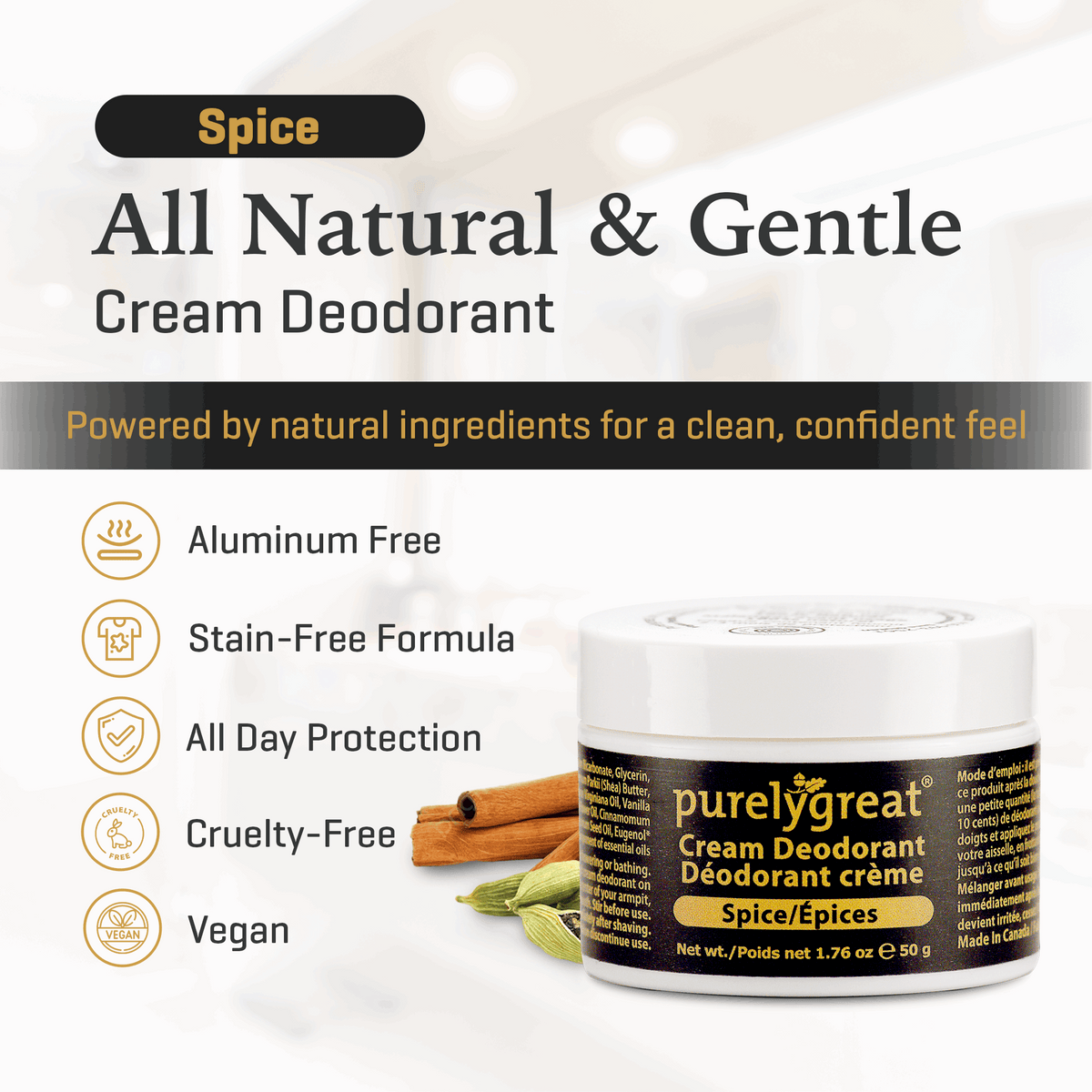 Spice Cream Deodorant for Men | Purelygreat Natural Deodorant Spice Cream Deodorant for Men | Purelygreat Natural Deodorant